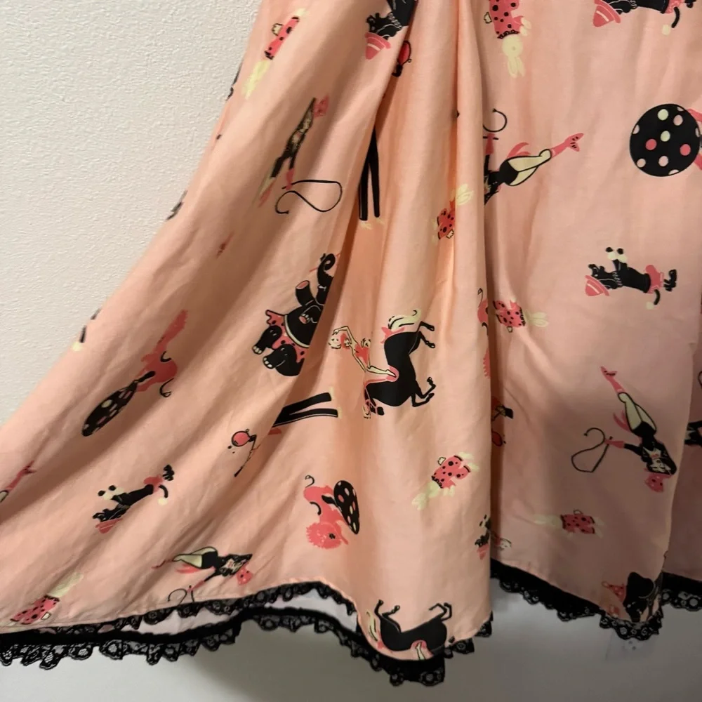 Pinup Couture Ginger Pink Circus Print Dress Black Lace Rockabilly Retro USA-M - Picture 6 of 9